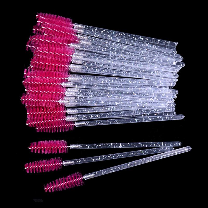 Summer Disposable Crystal Eyelash Brushes, 50pcs/set?Travel Eye Makeup Tools, Lash Brush, Shining Handle Eyelash Spoolie Brush