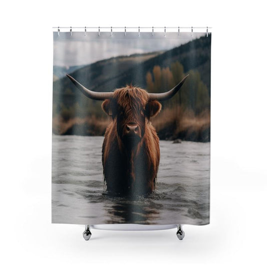 Rustic Farmhouse | Wedding Gift | Rustic Distressed | Moo-ve over boring bathroom decor | Farmhouse Bathroom | Highland Cow Shower Curtain