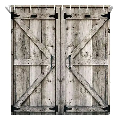 Rustic Wooden Vintage Wood Shower Curtain with 12 Hooks, Waterproof Garage Cabin Shower Curtain, 69X70in Decorative Door Retro