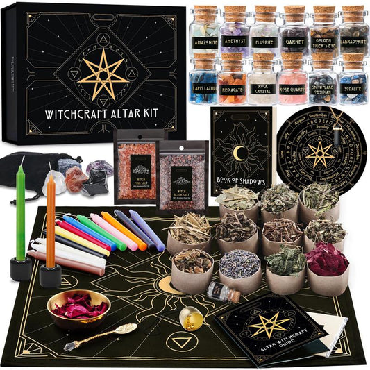 Witchcraft Supplies Witch Stuff Spell Kit 54/64PCS, Wiccan Supplies and Tools, Witchy Supplies Include Herb Crystal Candle Amethyst Altar Bowl Witch Bell, Witch Gift Wiccan Starter Kit Altar Supplies Pagan Decor