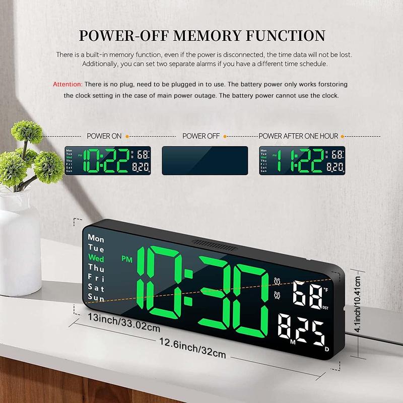 Large Screen Digital Clock, Rechargeable Multifuncitonal Digital Clock with Temperature Date Week Display, Countdown Digital Timer Room Accessories, Halloween Gifts