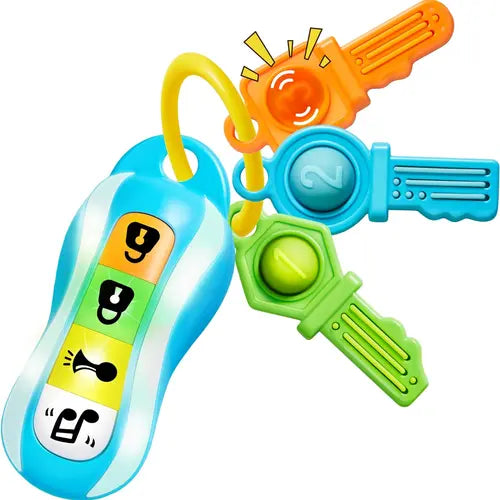 Car Keys Teether - Sensory Learning Toy w/Music & Lights - Musical Toys 6 to 12 Months for Travel - Birthday Gifts for Kids