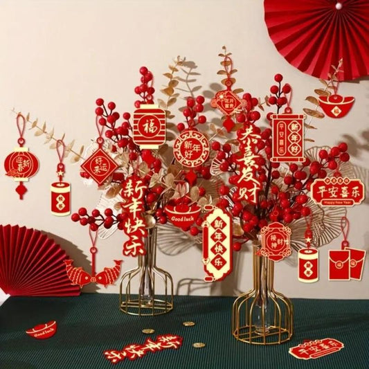 Chinese Style Hanging Decor, 17pcs/set Room Decor Chinese New Year Hanging Paper Decoration, Hanging Decor for Home Party Festival, Chinese Lunar New Year Supplies, Home Decor Products