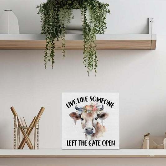 Inspirational Quote and Animal Pattern Decorative Wooden Sign, 1 Piece Creative Desktop Decoration, Home Farmhouse Desk Shelf Decor