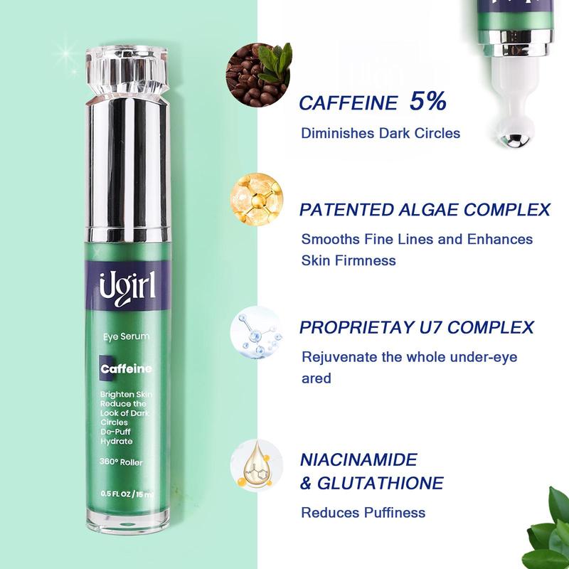 UGirl Caffeine Eye Serum Anti-aging Lifting and Firming Eye Cream Under Eye Roller for Dark Circles and Puffiness Eye Bag Remover