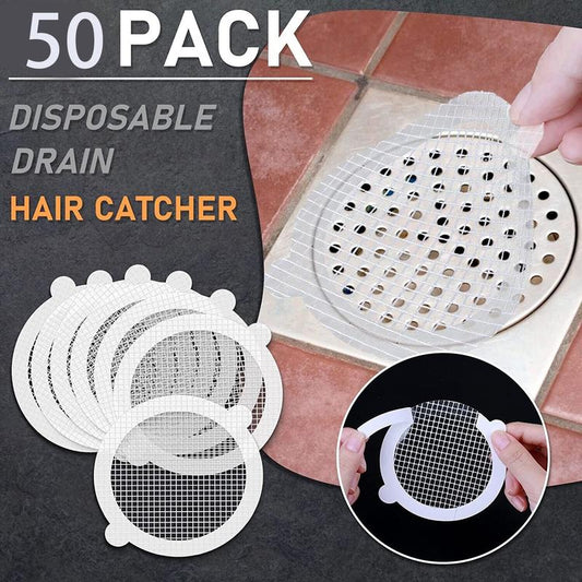 Azich 50 Pack Disposable Shower Drain Hair Catcher Mesh Sticker Strainers for Shower Plastic Transparent Bathtub