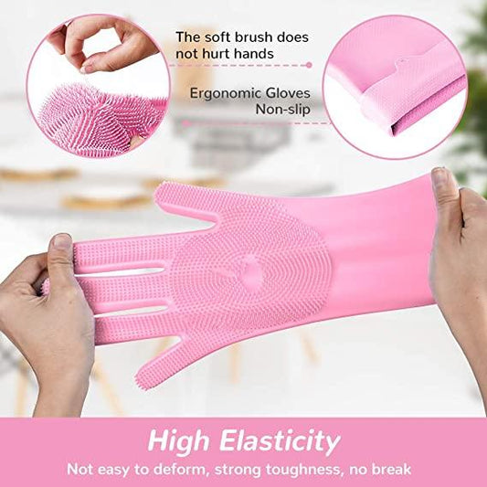 Dishwashing Gloves Reusable Dish Gloves Cleaning Brush Heat-proof Sponge Scrubber