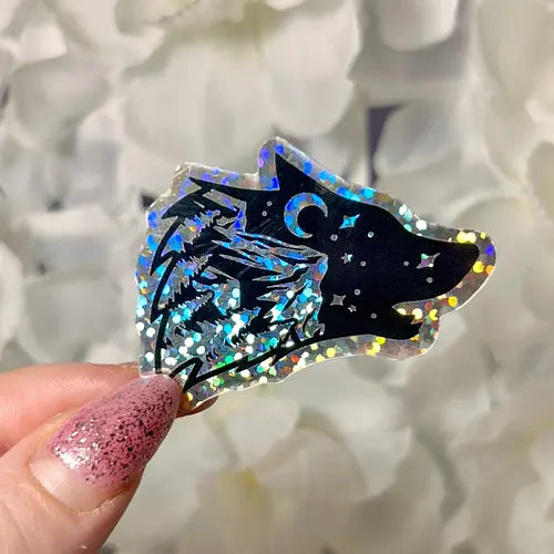 Howling Wolf Glitter Sticker