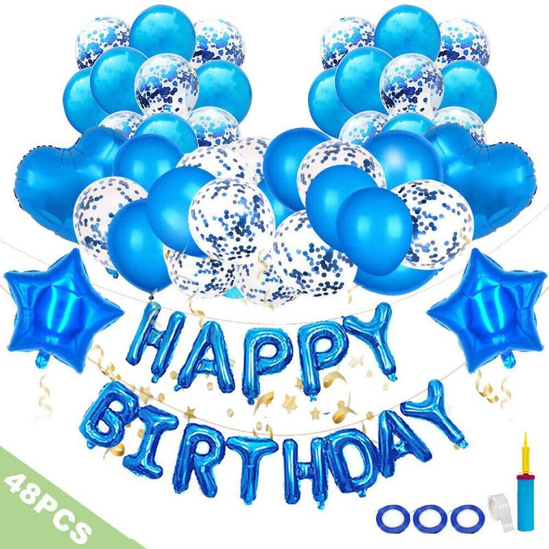 STONESTAR 48* Birthday Party Decorations Set with Blue Happy Birthday Balloons Banner Light Aluminum