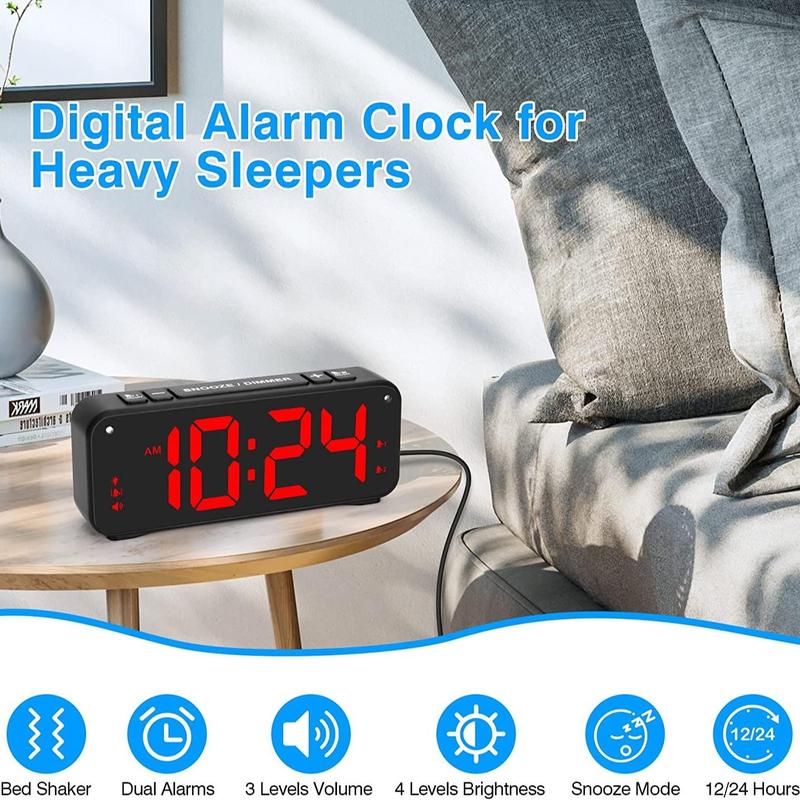 6.5 Inch Led Digital Vibrating Alarm Clock, 1 Count Usb Large Display Digital Clock with 4 Modes, Bed Shaker Alarm Clock for Home Use