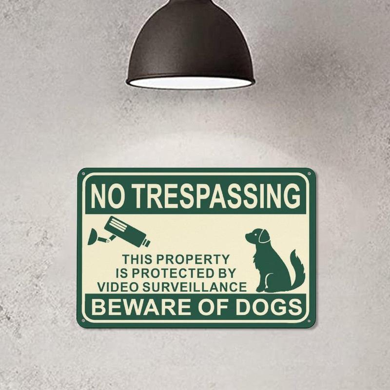 No Trespassing Metal Sign, 1 Count Dog Warning Protected Security Camera Sign, Home Decor Wall Art Plaque for Home Garden Courtyard