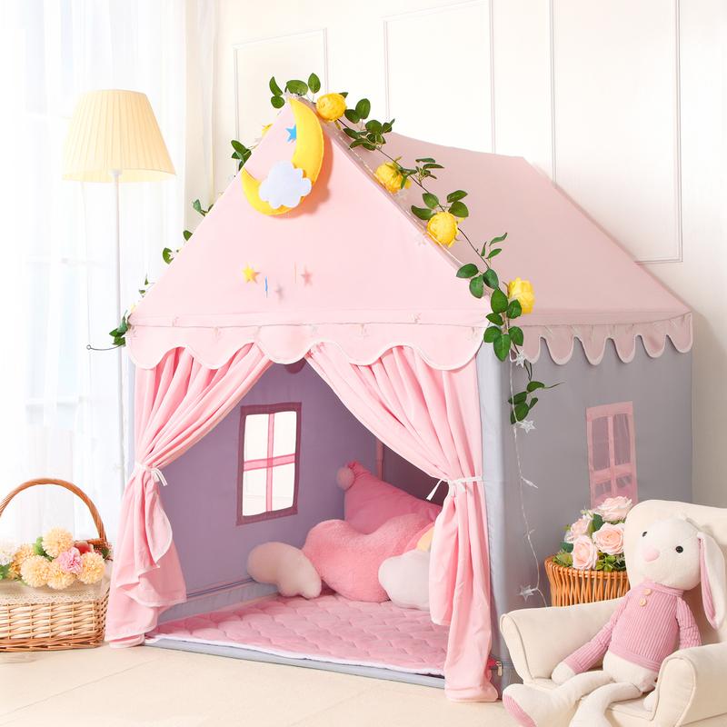 Princess Play Tent for Kids with Mat and Star Lights - Charming Indoor Playhouse for Girls, Perfect Gift for Children!