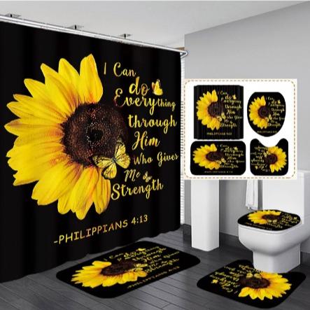 Sunflower Shower Curtain Set (4PCS, 71x71 inch) Installation