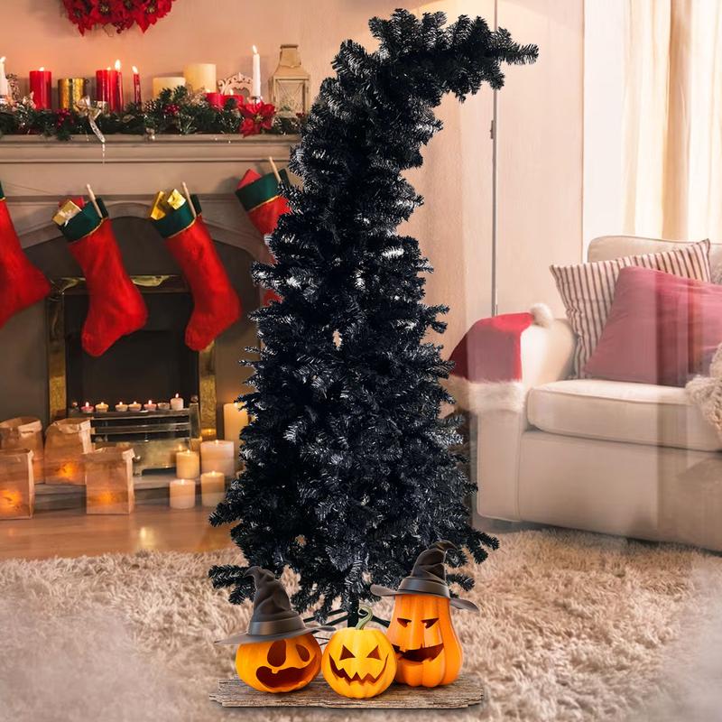 6.9ft Black Artificial Christmas Tree Xmas Halloween Tree with Crooked Top 1050 Branch Tips