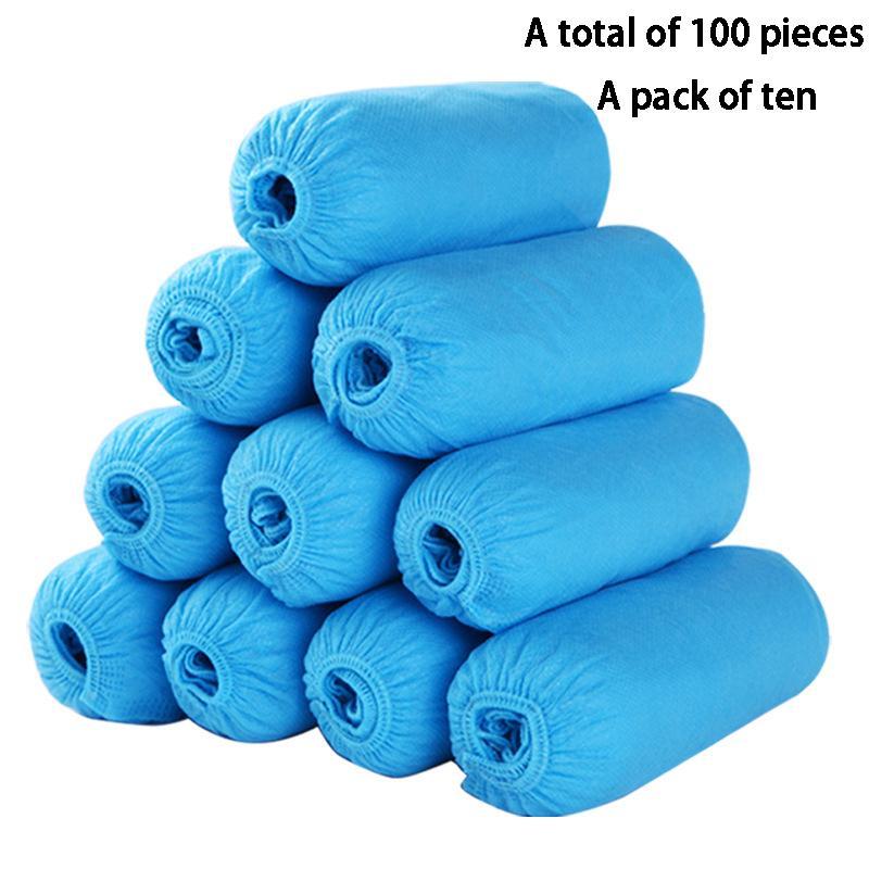 100pcs Solid Color Disposable Shoe Cover, Non-woven Fabric Non-slip Boot Cover For Home Indoor & Outdoor Activities