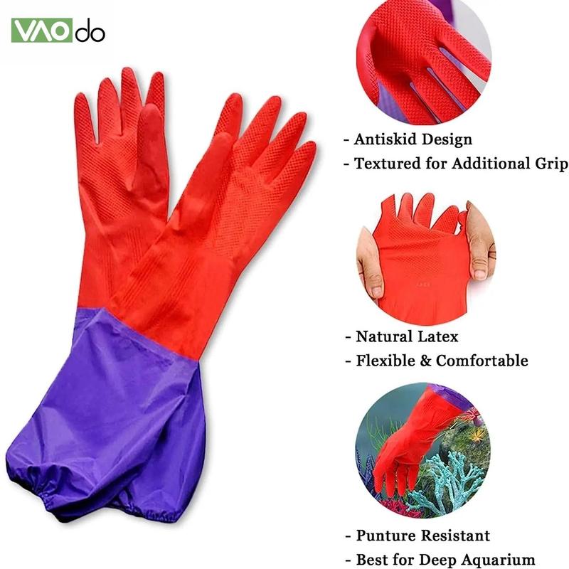 Thickened Rubber Dishwashing Gloves, 1 Pair Waterproof Long Sleeve Gloves, Reusable Anti-scratch Gloves for Kitchen