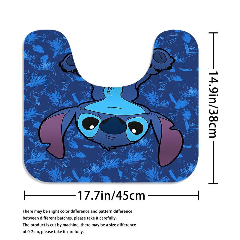 Cartoon Stitch Character Pattern Bathroom Accessories, 1 Count Shower Curtain with Hook Or 4 Counts Shower Curtain & Bath Mat Set, Halloween Decor Bathroom Decor, Bathroom Gadgets 2024, Fall Decor