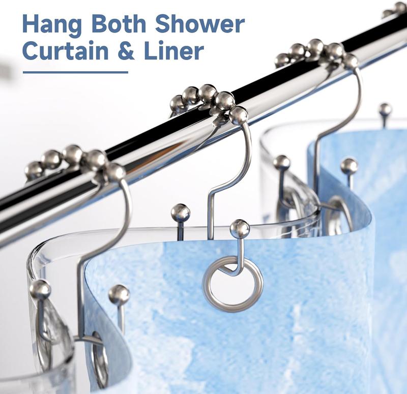 Shower Curtain Hooks Rings, Double Sided Shower Hooks Rust Proof for Bathroom Shower Rods Curtain Metal Shower Rods Curtains Durable Bathroom Shower Curtain Hangers, Polished, Set of 12 Installation Iron