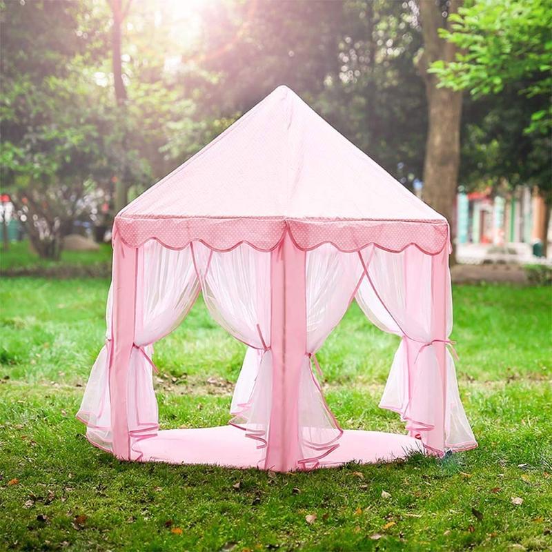 Hexagonal Play Tent, Portable Princess Castle Tent with Curtain, Large Theatre Tent for Indoor & Outdoor, Interactive Game Props