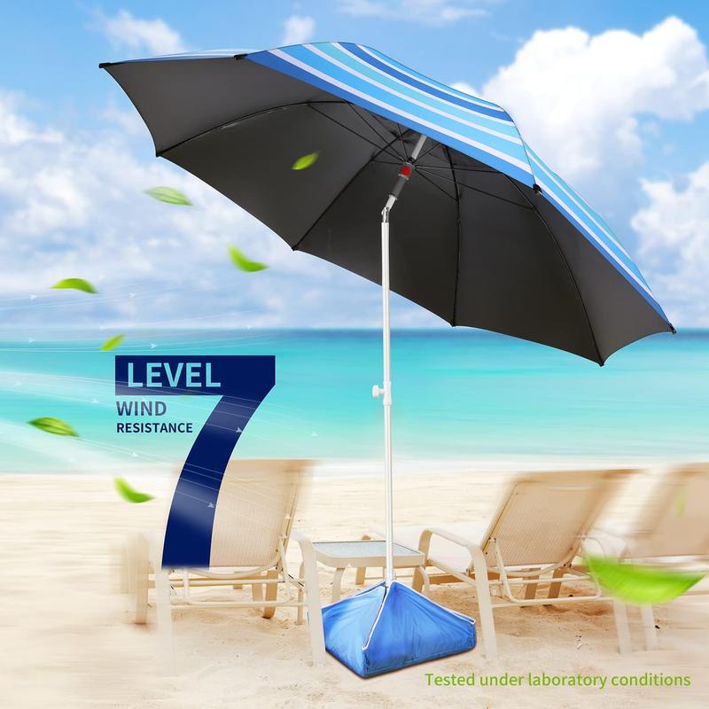 8FT Large Beach Umbrella Level 7 Wind Resistance Design, Sand Anchor, Sand Bag, Portable Outdoor Umbrella with Protection, Tilt Sun Shelter, Windproof Umbrella for Beach, Patio, Yard