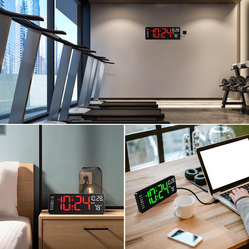 16.5 Inch Large Digital Wall Clock with 7 Color Changing Night Lights, Auto Dimmer LED Wall Clock Large Display with Remote, Date, Indoor Temperature, DST, Clear Read Digital Clock aesthetic Large Display for home,office,workplace,gaming room,trailer,gift