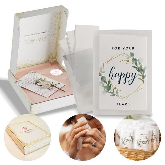 Charmy Now Wedding Tissues Packs for Guests with Floral Design (3 tissues per mini pack - 20 packs total) - Ultra Soft Frosted Paper Mini Tissues for Your Happy Tears Tissue Packs for Wedding