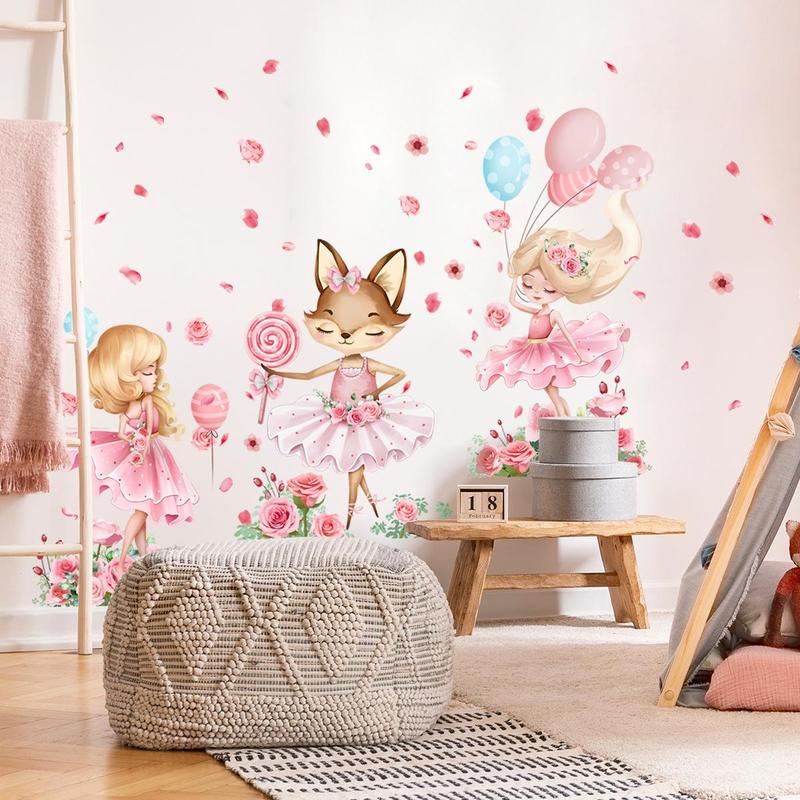 Cartoon Girl & & Animal & Flower Pattern Wall Sticker, 3pcs/set Cute Wall Decal, DIY Wall Decor for Home Bedroom Living Room, Mean Girls Decorations, Spring Decorations for Home