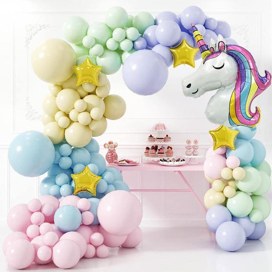 Unicorn Theme Balloon Garland Set, 136pcs/set Colorful Latex Balloon, Atmosphere Scene Layout Decoration Supplies for Wedding & Party & Anniversary & Birthday