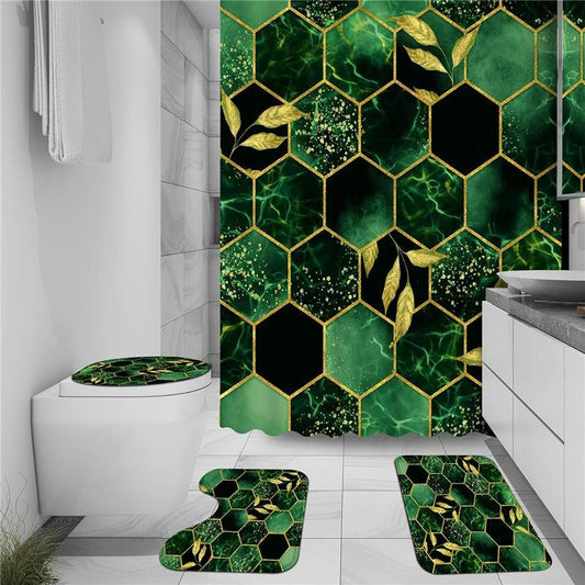 Bathroom Set - 4Pcs Green Marble Honeycomb Design