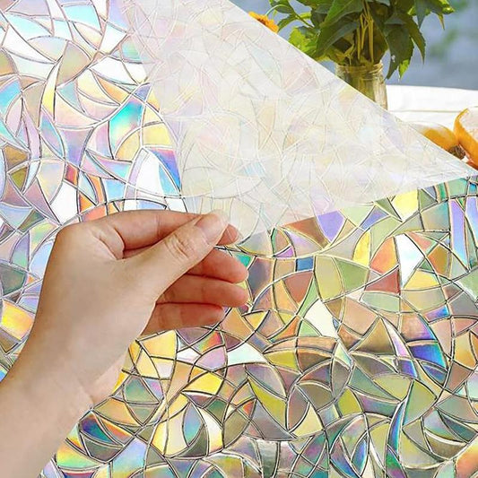 Holographic Geometric Window Decorative Film, 1 Piece Waterproof Self Adhesive Decorative Decal for Home