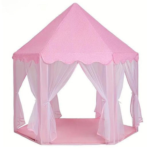 Hexagonal Play Tent, Portable Princess Castle Tent with Curtain, Large Theatre Tent for Indoor & Outdoor, Interactive Game Props