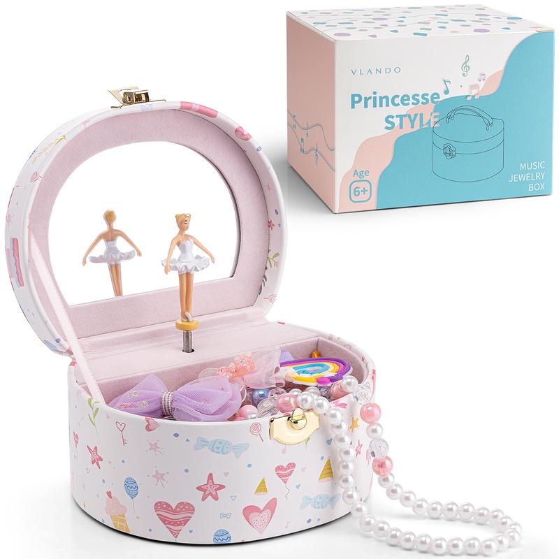 VLANDO Musical Jewelry Box for Girls, Gifts for children, Small Kid Music Box with Ballerina for Birthday Bedroom Decor, Gifts for Girls Kids