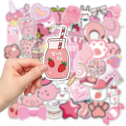 100pcs Pink Creative Pattern Stickers, Waterproof Decorative Sticker, DIY Creative Toys Home Decor Stickers