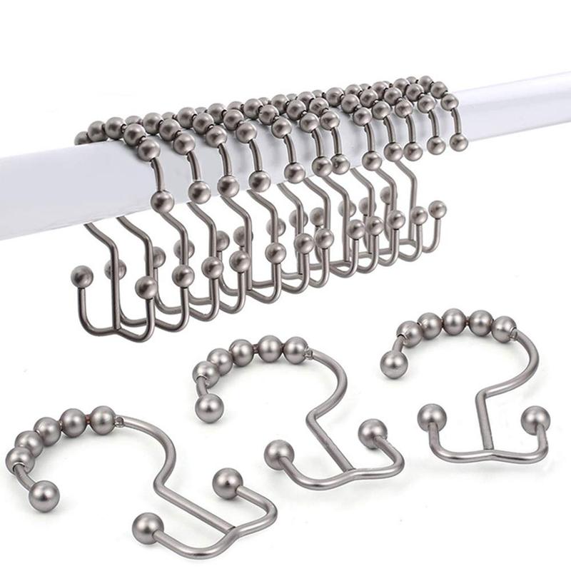 Shower Curtain Hook, 12pcs/set Rust-proof Double Glide Shower Hook, Stainless Steel Shower Curtain Ring For Bathroom Rod Shower Curtain