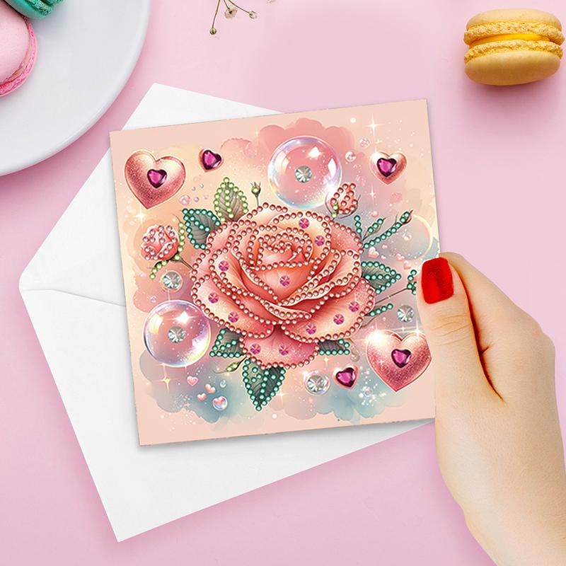 6Pcs Love Rose DIY Diamond Painting Greeting Card 5D Drill Painting Card Kit