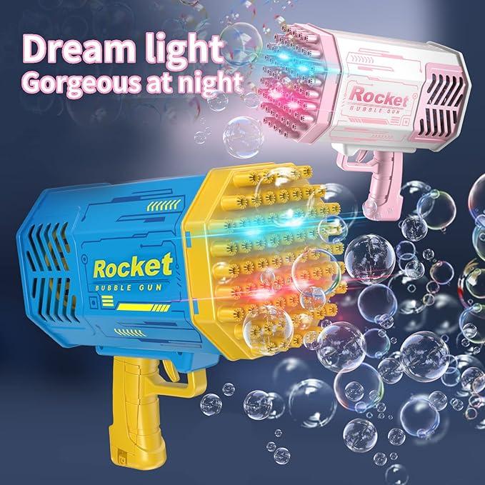 Rocket Bubble Machine Toy | Bubble Machine Blower Machine for Kids & Adults | Giant Bubble Maker with Lights | Ideal for Indoor & Outdoor Play | 69 Holes & Charging Cable