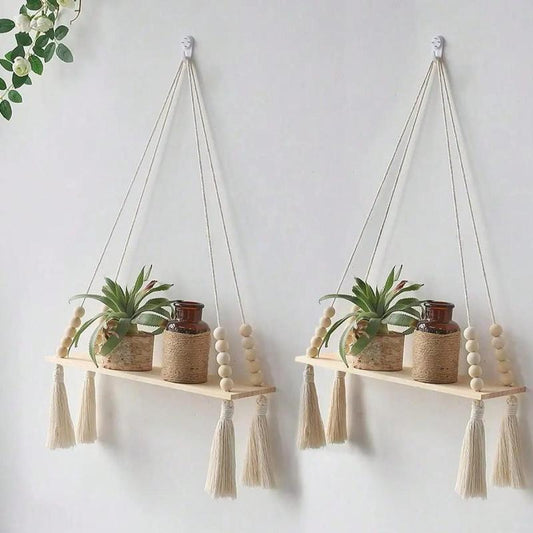 Wooden Wall Hanging with Tassel, 2pcs Handmade Woven Wooden Hanging Decor, Wall Hanging for Home Bedroom, Living Room, Study Room Wall Decoration