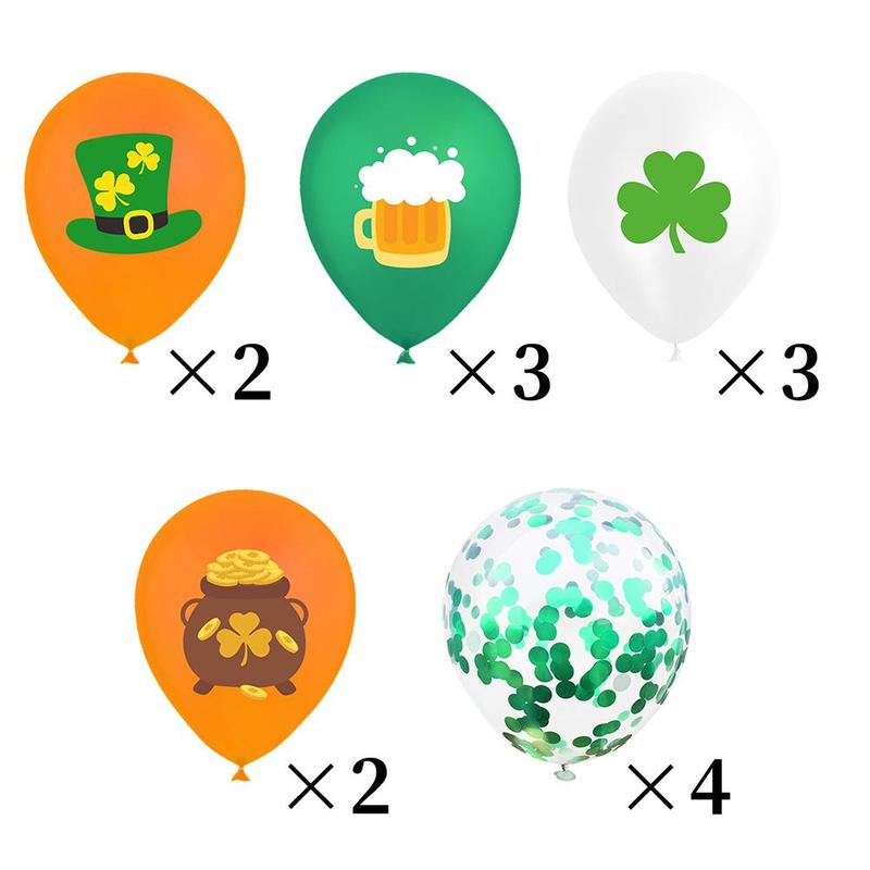 Party Balloon Ornaments Set, 14pcs/set 12 Inch Lucky Clover Pattern Latex Balloon, Spring Party Green Theme Party Decoration Supplies, Room Decor