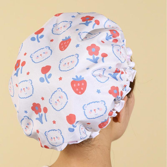 Cartoon Pattern Shower Cap (1 Piece), Waterproof Bathroom Shower Cap, Household Kitchen Anti-Oil Thickened Double Layer Bath Cap