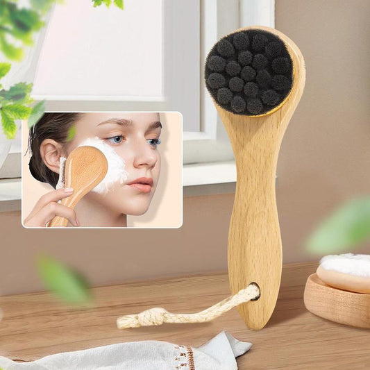 Wooden Handle Facial Cleansing Brush, Round Face Pore Cleaning Brush, Face Scrubber, Professional Makeup Tools for Women