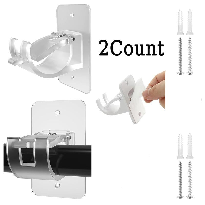 Curtain Accessories Adjustable Shower Curtain Rod Holder, 2 Counts Punch Free Self Adhesive Wall Mounted Shower Curtain Rod Holder, Bathroom Accessories