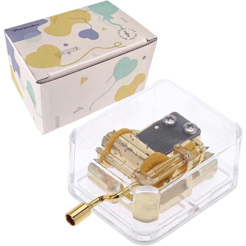 Over The Rainbow Music Box, Clear Gold Hand Crank Musical Box for Mom/Dad/Daughter/Son - Unique Best Gifts for Birthday Christmas Wedding Mother's Day