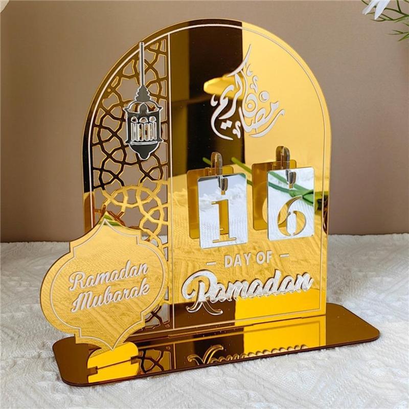 Ramadan Decoration Countdown Calendar with Base, 1 Count Ramadan Mubarak Islam Advent Day Calendar Desktop Ornament for Home Decor, Ramadan Gifts