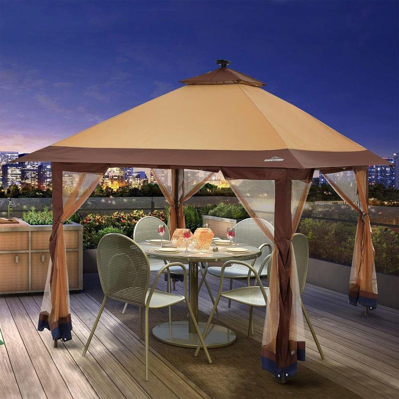 [Limited time deal]12x12 Instant Pop Up Gazebo SolarLight Screen Canopy Tent Cover, Brown