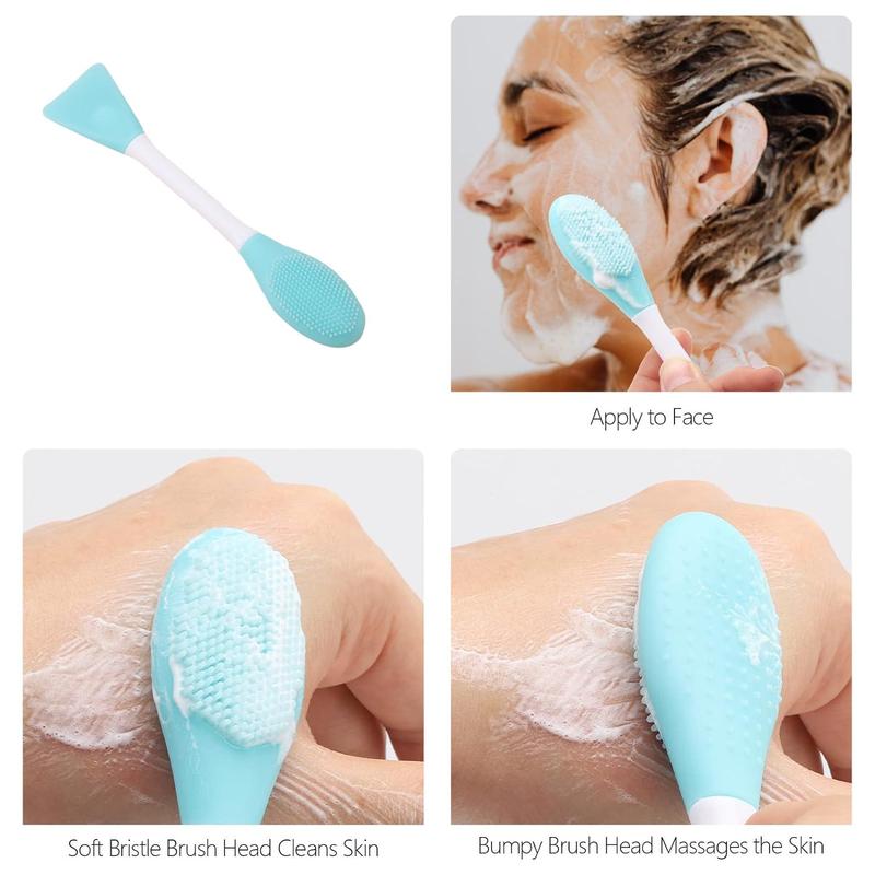 Skincare Tool(4pcs/set), Double-ended Facial Cleansing Brush, Face Scrubber, Soft Wristband & Cloud Headband, Face Wash Tool for Women & Girls