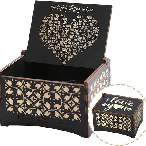 Can't Help Falling in Love Music Box Gifts for Lover,Birthday Gifts for Boyfriend Girlfriend Wife Husband, I Love You Box Gifts for Anniversary Valentine's Day(Black)