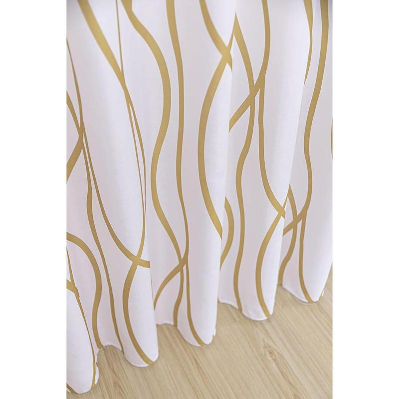 Extra Long Textured Fabric Shower Curtain 72 Inch Width by 84 Inch Length, Gold Dancing Printed Bathroom Curtains Machine Washable