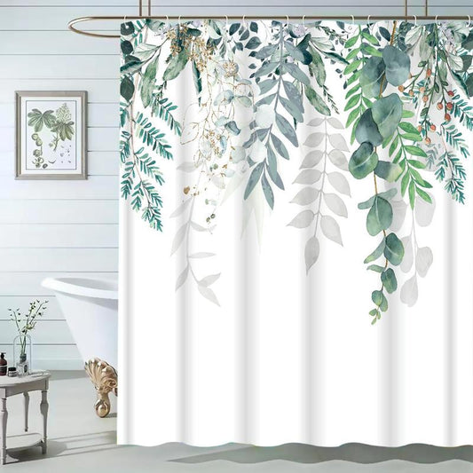 Plants Pattern Shower Curtain, 1 Piece Waterproof Shower Curtain With 12pcs Hook Without Rod, Decorative Bathroom Curtain