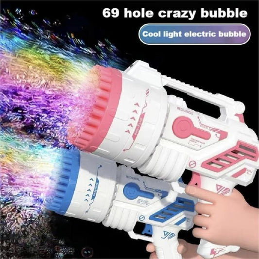 [Hot Sale in Hot Summer] Bubble Machine 69 Holes with Colorful Lights,Bubblegun Machine for Kids and Adults, Suitable for Parties, Gatherings, Camping, Weddings (Include 2 Bottles of Bubble Solution) bubbletoy