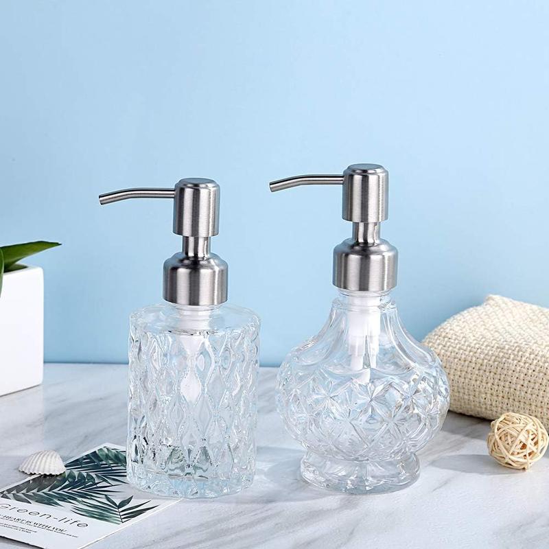 YunNasi Soap Dispenser with Stainless Steel Pump, Clear Design, Vintage and Elegant, Refillable Liquid Hand Soap Dish Soap Dispensers for Bathroom Counter, Kitchen Sink (Style 1)